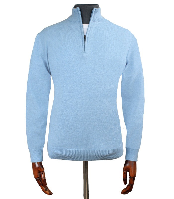 Brigdens Cotton 1/4 Zip Pullover Pale Blue